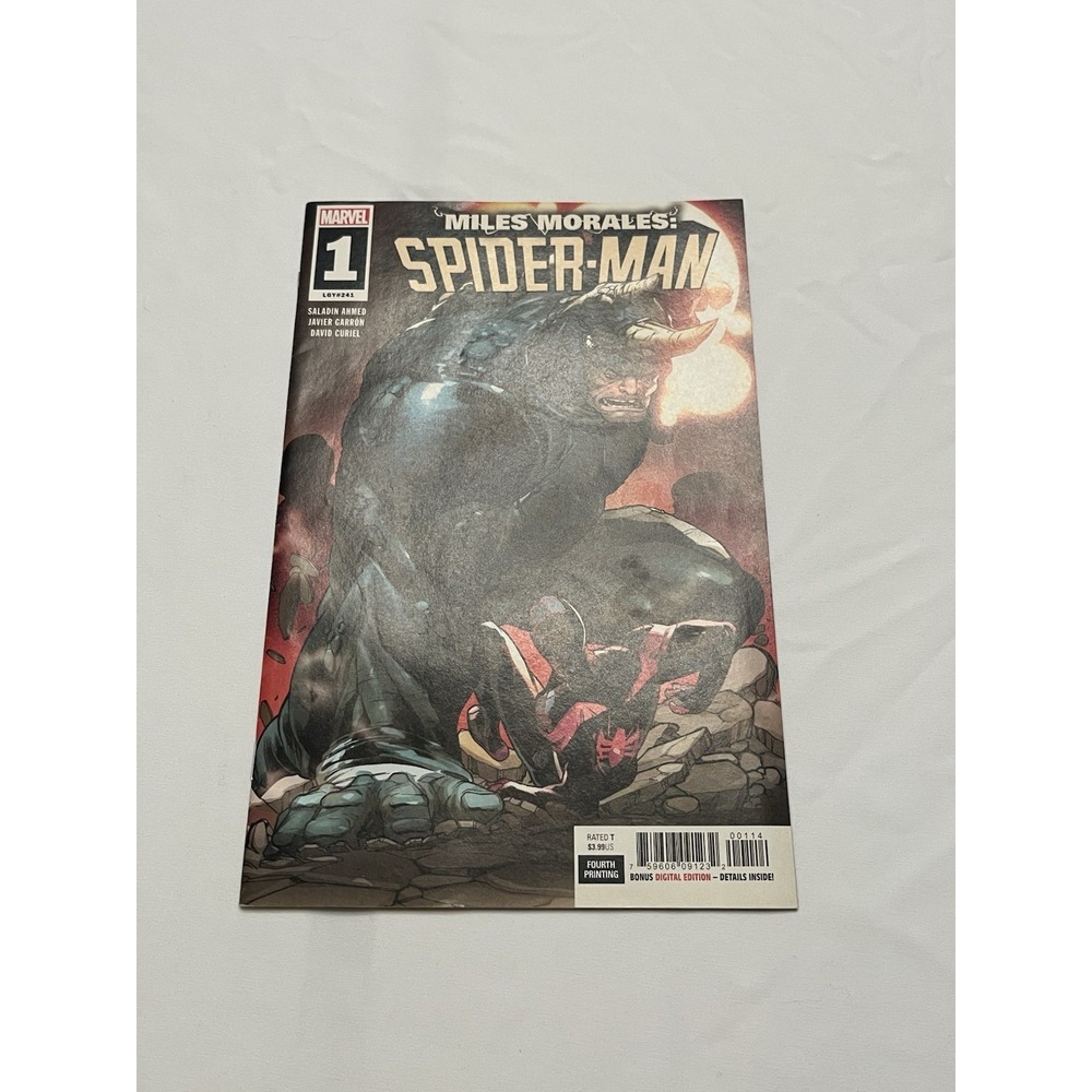 MILES MORALES SPIDER-MAN 1 VF/NM RARE 4TH PRINT MARVEL 2019! GARRON RHINO COVER!